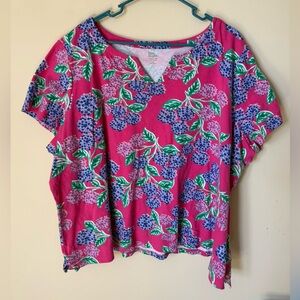 Kim Rogers Fuchsia and Blue Floral Short Sleeve Tee